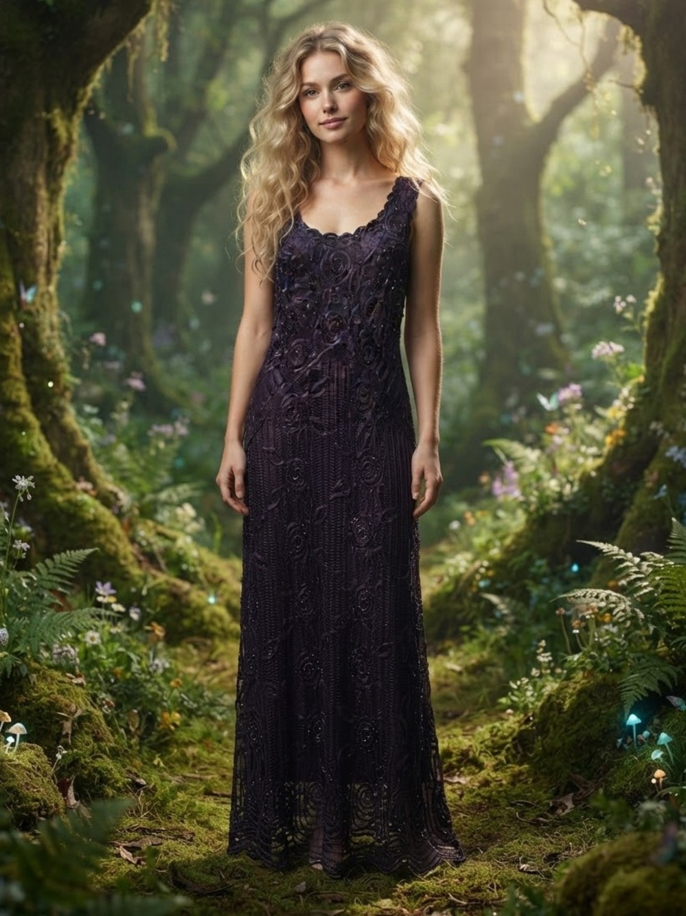 Vintage Y2K Women’s L Soulmates 100% Silk Dark Purple Lace Fairycore Dress Gown